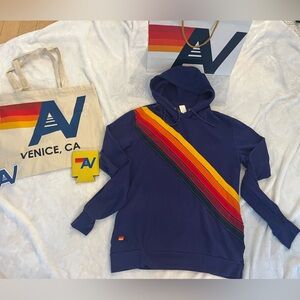 - NWT Aviator Nation  Cross Stripe  Pullover Hoodie Royal Large.RARE + Tote Bag